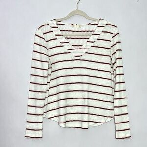 Altar's State Womens Sweater V-Neck Long Sleeve Waffle Knit Size S Striped